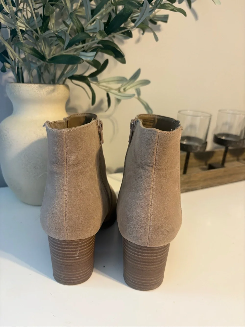 Universal Thread Taupe Ankle Booties with Block Heel